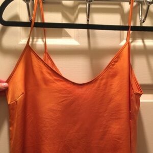 Zara Orange Satin Spaghetti Strap Tank Top